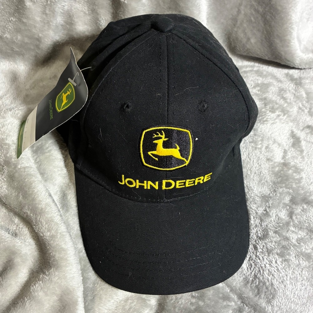 John Deere Black Baseball Cap Hat Embroidered Logo Nothing Runs Like A Deere NEW